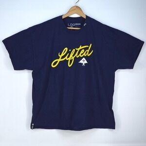LRG Lifted Script‎ Logo Men's 2XL Navy Blue Streetwear Skate Graphic T Shirt